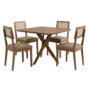 Mesa de Jantar Cacau Com 4 Cadeiras Estofadas Encanto Corino Kaki ORNAR