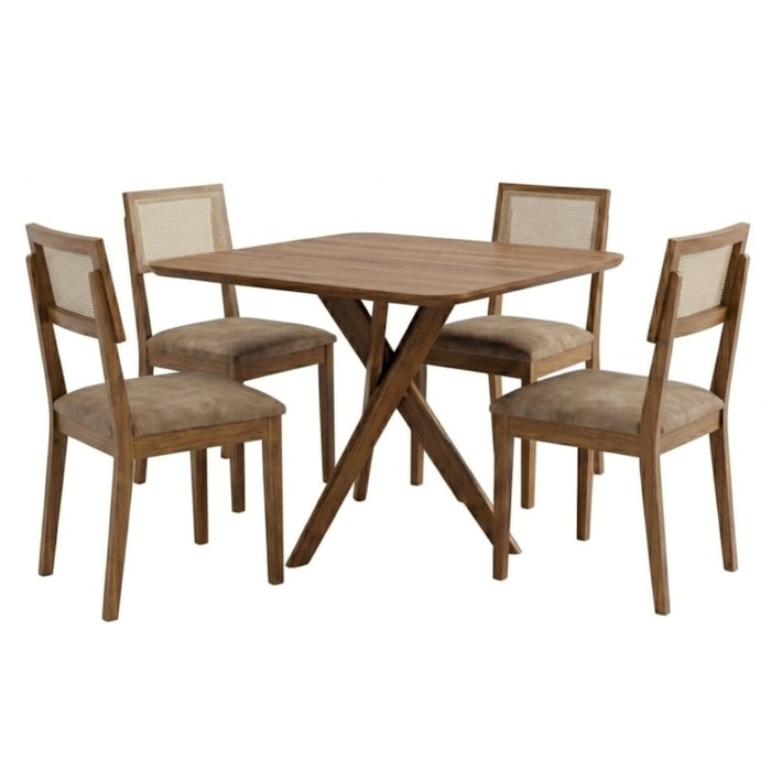 Mesa de Jantar Cacau Com 4 Cadeiras Estofadas Encanto Corino Kaki ORNAR