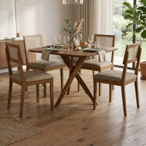 Mesa de Jantar Cacau Com 4 Cadeiras Estofadas Encanto Linho Bege ORNAR
