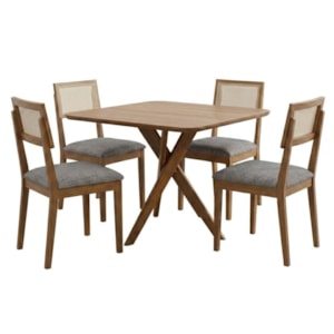 Mesa de Jantar Cacau Com 4 Cadeiras Estofadas Encanto Linho Grafite ORNAR