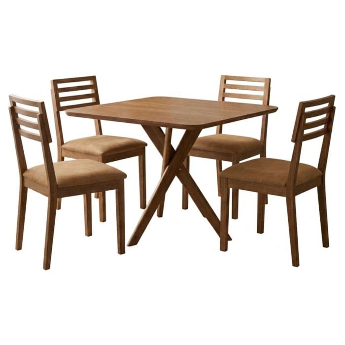Mesa de Jantar Cacau Com 4 Cadeiras Estofadas Juparana Corino Kaki ORNAR