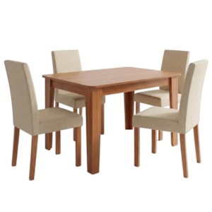 Mesa de Jantar Estela MDF Com 4 Cadeiras Estofadas Linho Gengibre MOLCI