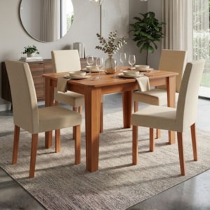 Mesa de Jantar Estela MDF Com 4 Cadeiras Estofadas Linho Gengibre MOLCI