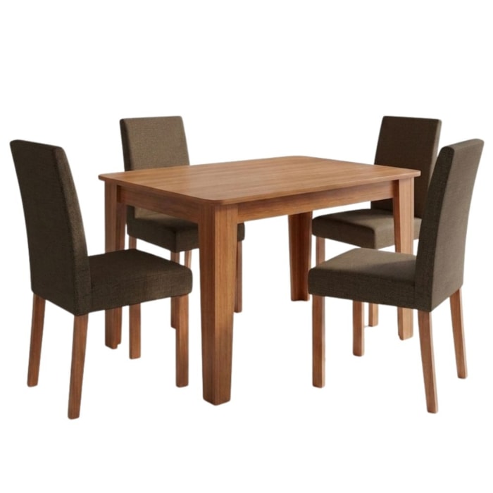 Mesa de Jantar Estela MDF Com 4 Cadeiras Estofadas Linho Mascavo MOLCI