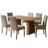 Mesa de Jantar Ester MDF Com 6 Cadeiras Estofadas Linho Bege MOLCI