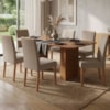 Mesa de Jantar Ester MDF Com 6 Cadeiras Estofadas Linho Bege MOLCI
