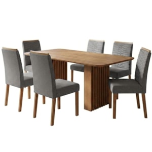 Mesa de Jantar Ester MDF Com 6 Cadeiras Estofadas Linho Grafite MOLCI