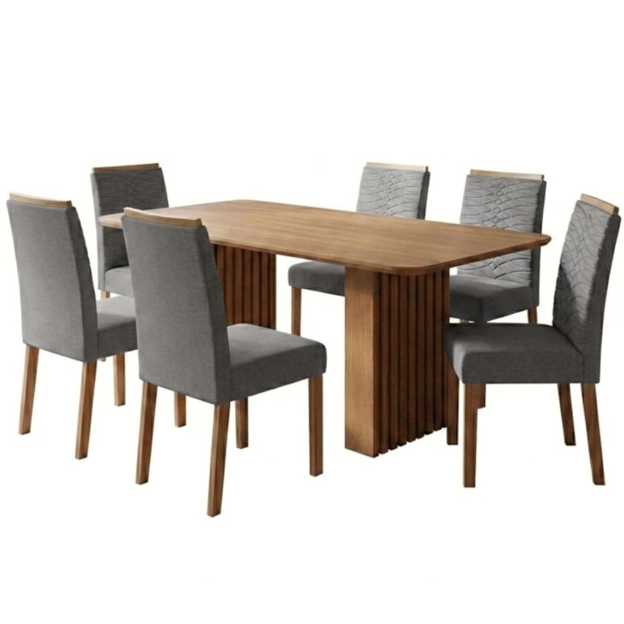 Mesa de Jantar Ester MDF Com 6 Cadeiras Estofadas Linho Grafite MOLCI