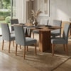 Mesa de Jantar Ester MDF Com 6 Cadeiras Estofadas Linho Grafite MOLCI