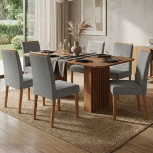 Mesa de Jantar Ester MDF Com 6 Cadeiras Estofadas Linho Grafite MOLCI