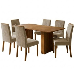 Mesa de Jantar Ester MDF Com 6 Cadeiras Estofadas Suede Joli MOLCI