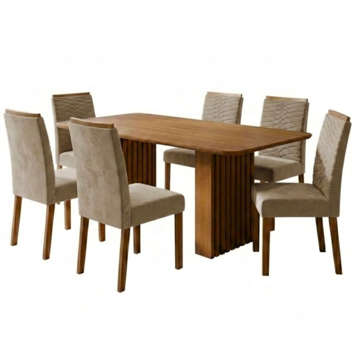 Mesa de Jantar Ester MDF Com 6 Cadeiras Estofadas Suede Joli MOLCI