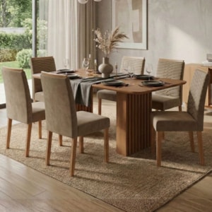 Mesa de Jantar Ester MDF Com 6 Cadeiras Estofadas Suede Joli MOLCI