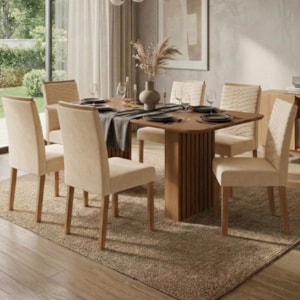 Mesa de Jantar Ester MDF Com 6 Cadeiras Estofadas Suede Nude MOLCI