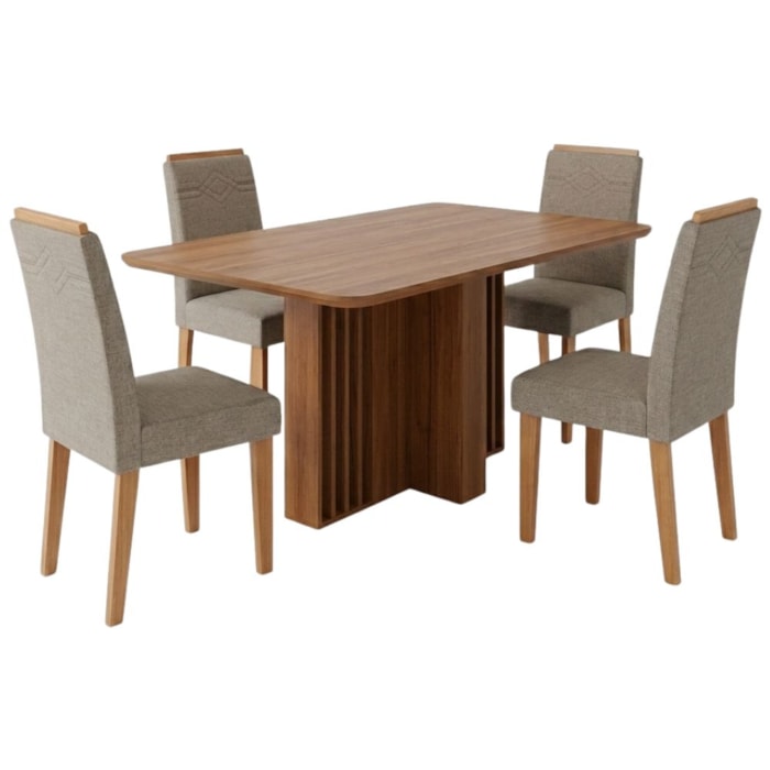 Mesa de Jantar Isadora MDF Com 4 Cadeiras Estofadas Linho Bege MOLCI