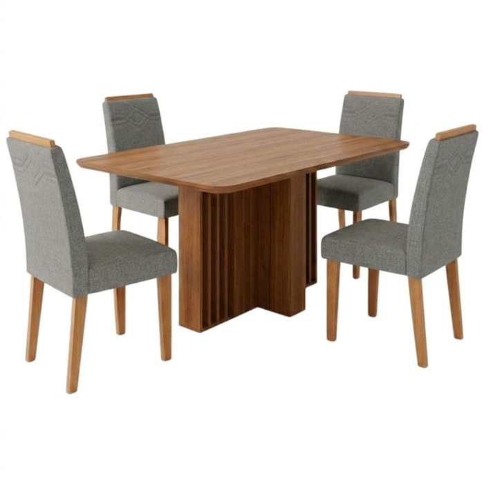 Mesa de Jantar Isadora MDF Com 4 Cadeiras Estofadas Linho Grafite MOLCI