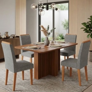 Mesa de Jantar Isadora MDF Com 4 Cadeiras Estofadas Linho Grafite MOLCI