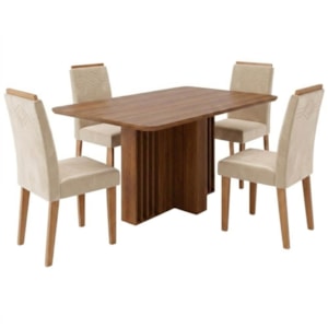 Mesa de Jantar Isadora MDF Com 4 Cadeiras Estofadas Suede Nude MOLCI
