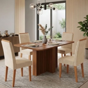Mesa de Jantar Isadora MDF Com 4 Cadeiras Estofadas Suede Nude MOLCI