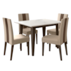 Mesa De Jantar Kate Com 4 Cadeiras Estofadas Linea Suede Amendoa Off White POLIMAN