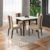 Mesa De Jantar Kate Com 4 Cadeiras Estofadas Linea Suede Amendoa Off White POLIMAN