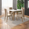 Mesa De Jantar Kate Com 4 Cadeiras Estofadas Linea Suede Carvalho Off White POLIMAN