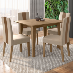 Mesa De Jantar Kate Com 4 Cadeiras Estofadas Linea Suede Carvalho POLIMAN