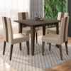 Mesa De Jantar Kate Com 6 Cadeiras Estofadas Linea Suede Amendoa POLIMAN
