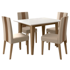 Mesa De Jantar Kate Com 6 Cadeiras Estofadas Linea Suede Carvalho Off White POLIMAN