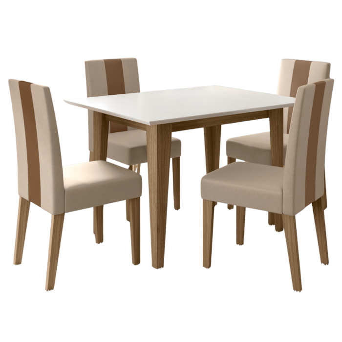 Mesa De Jantar Kate Com 6 Cadeiras Estofadas Linea Suede Carvalho Off White POLIMAN