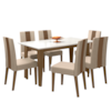 Mesa De Jantar Liz Com 6 Cadeiras Estofadas Linea Suede Carvalho Off White POLIMAN
