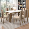 Mesa De Jantar Liz Com 6 Cadeiras Estofadas Linea Suede Carvalho Off White POLIMAN