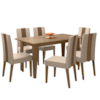 Mesa De Jantar Liz Com 6 Cadeiras Estofadas Linea Suede Carvalho POLIMAN