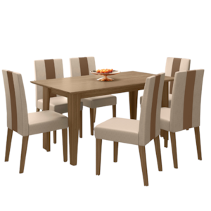 Mesa De Jantar Liz Com 6 Cadeiras Estofadas Linea Suede Carvalho POLIMAN