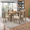 Mesa De Jantar Liz Com 6 Cadeiras Estofadas Linea Suede Carvalho POLIMAN