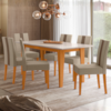 Mesa De Jantar Liz Com 6 Cadeiras Estofadas Linea Suede Freijo Off White POLIMAN