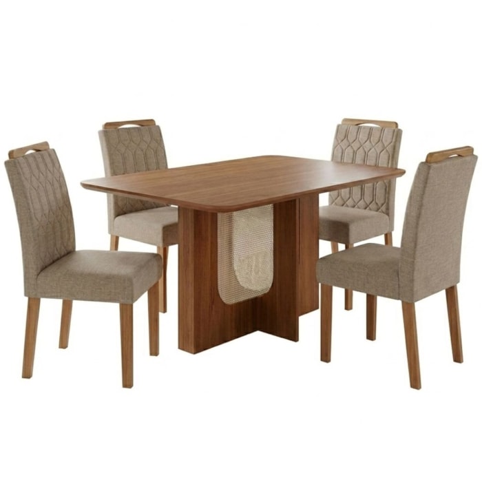 Mesa de Jantar Louise MDF Com 4 Cadeiras Estofadas Linho Bege MOLCI