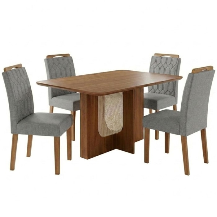 Mesa de Jantar Louise MDF Com 4 Cadeiras Estofadas Linho Grafite MOLCI