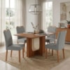 Mesa de Jantar Louise MDF Com 4 Cadeiras Estofadas Linho Grafite MOLCI