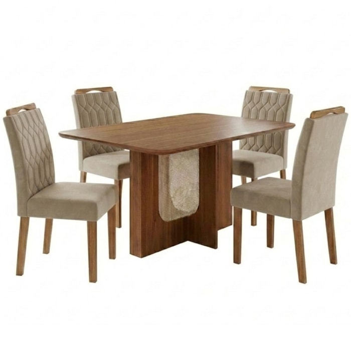 Mesa de Jantar Louise MDF Com 4 Cadeiras Estofadas Suede Joli MOLCI