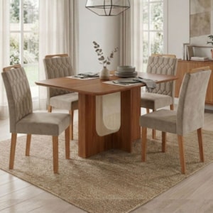Mesa de Jantar Louise MDF Com 4 Cadeiras Estofadas Suede Joli MOLCI