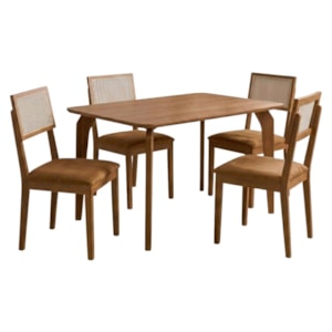 Mesa de Jantar Papaia Com 4 Cadeiras Estofadas Encanto Corino Kaki ORNAR