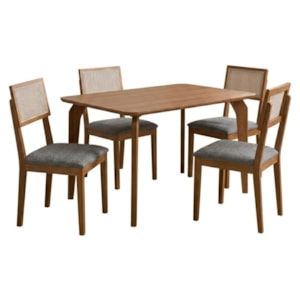 Mesa de Jantar Papaia Com 4 Cadeiras Estofadas Encanto Linho Grafite ORNAR