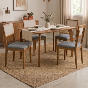 Mesa de Jantar Papaia Com 4 Cadeiras Estofadas Encanto Linho Grafite ORNAR