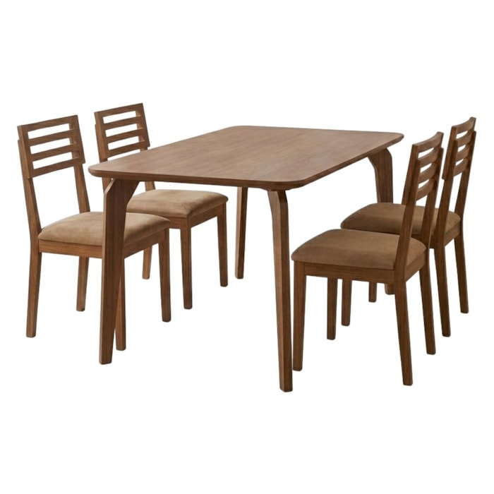 Mesa de Jantar Papaia Com 4 Cadeiras Estofadas Juparana Corino Kaki ORNAR