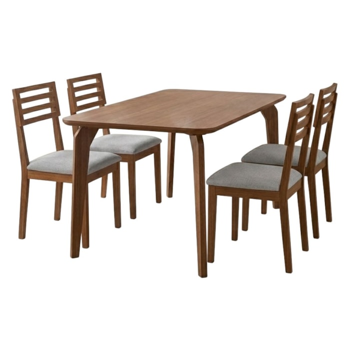 Mesa de Jantar Papaia Com 4 Cadeiras Estofadas Juparana Linho Cinza ORNAR