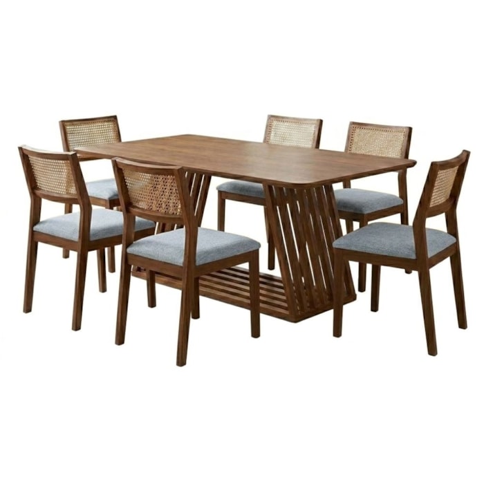 Mesa de Jantar Pitaia Com 6 Cadeiras Estofadas Tamarindo Linho Cinza NATUEM