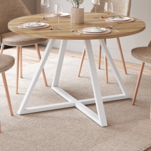 Mesa De Jantar Redonda 110 cm 25933 Nogal Sevilha Branco Artesano