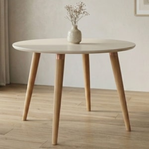 Mesa de Jantar Redonda 4 Lugares Tampo MDF 109 cm 17918 Off White MOLCI