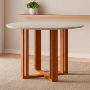 Mesa de Jantar Redonda 4 Lugares Tampo MDF 109X109 cm 15175 Cinamomo Off White MOLCI